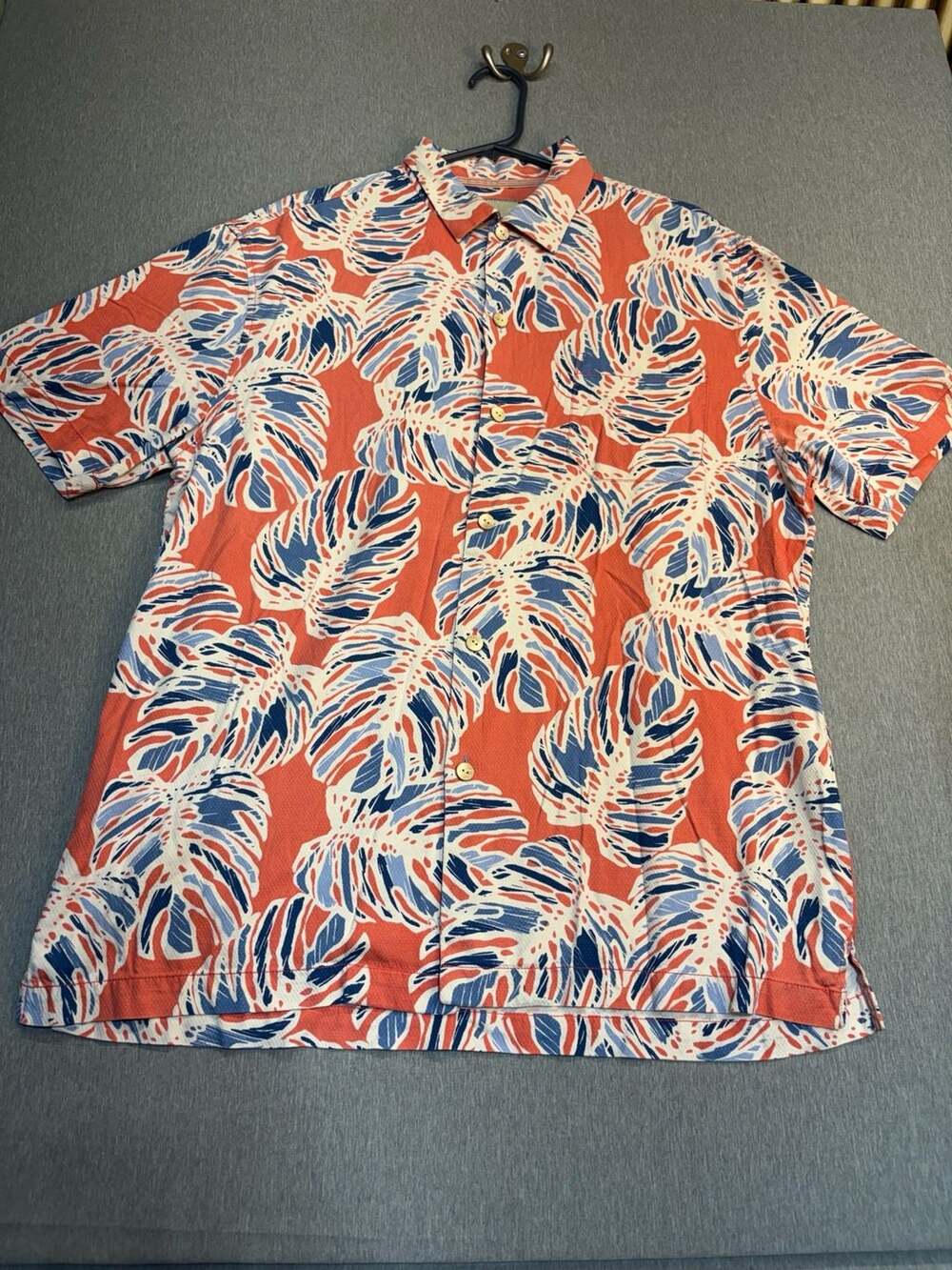 Tommy Bahama 100% Silk Monstera Leaf Print Camp Shirt